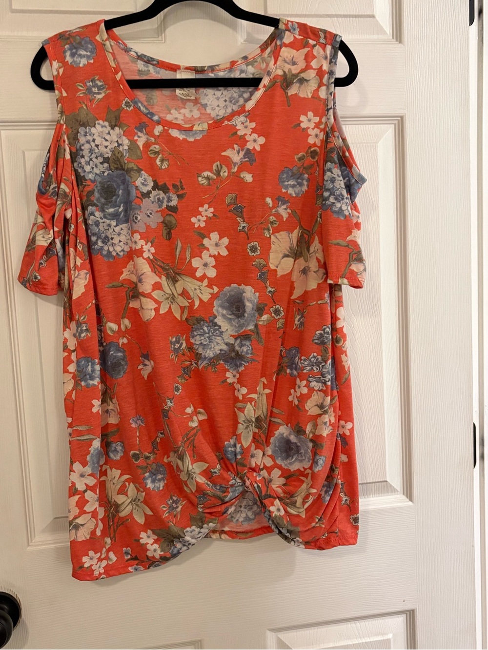 Floral Cold-Shoulder Twist-Front Tunic - Coral